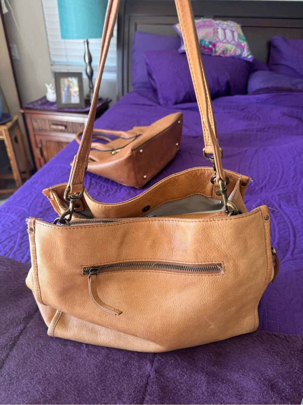 American Leather Classic Tan Leather Shoulder Bag - Women - Picture 1 of 4